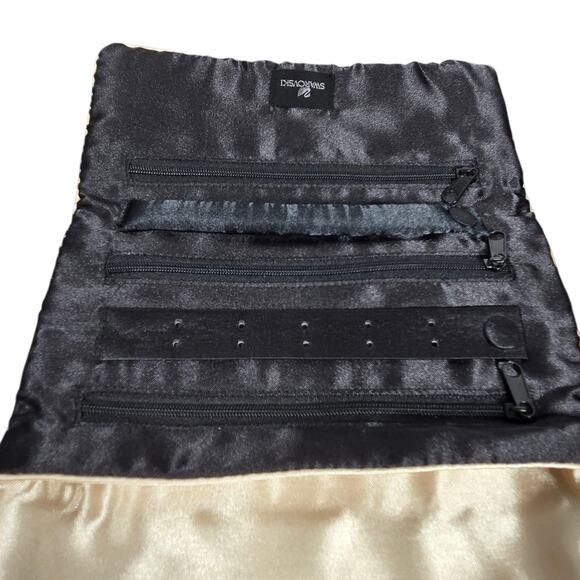Swarovski Velvet Jewelry Roll Travel Organizer Black Gold Satin Crystal Pouch - Picture 10 of 14